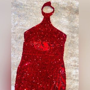 Fashion nova red sequins size M. Long maxi ball gown.